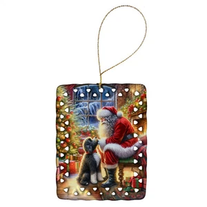 Portuguese Water Dog Moments With Santa Porcelain Ornament - Picture 1 of 4