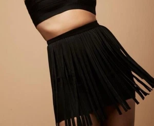 Herve Leger x Forever 21 Bandage Mini Skirt with Fringes Black Size Medium - Picture 1 of 9