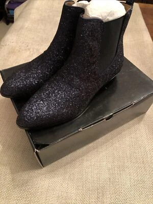 J.Crew K3735 女式蓝色踝切尔西拉闪光时尚靴子 9.5 码全新带盒 — 第 1/4 张图片