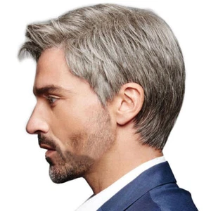 Herren Männer Echthaar Perücke Toupet Kurz Haarperücke Natürliche Wigs Haarteil - Bild 1 von 5