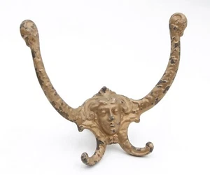 Art Nouveau Gold Painted Iron Figural Hall Tree Hook - Picture 1 of 7
