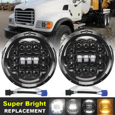 Pair 7" inch Round Led Headlights Hi/Lo Beam for Mack Granite CV713 Dump Trucks - Imagem 1 de 4