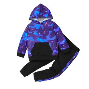 Pantaloni lunghi tuta UK 2 PEZZI bambini bambino ragazzi abiti vestiti set t-shirt stampa top - Foto 1 di 8