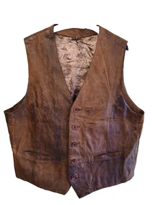 Vintage Banjara Brown Soft Leather Waistcoat UK46 EU56 Chestnut Vest Lamb Nubuck - Picture 1 of 17