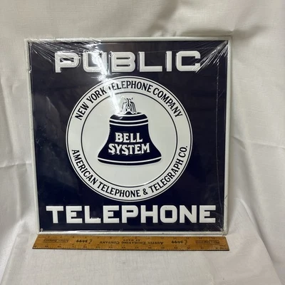 Public Telephone Sign Vintage Style Wall Decor New York American Gas Oil Garage - Image 1 of 4