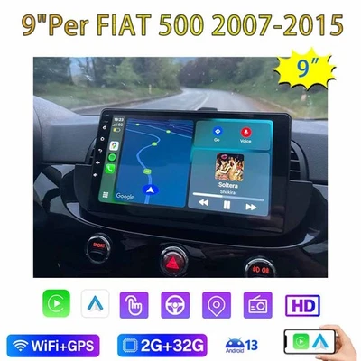 9"Per FIAT 500 2007-2015 Autoradio Stereo Android 13.0 GPS NAVI WIFI Carplay BT - Immagine 1 di 4