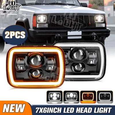 Pair 7x6" 5x7" LED Hi-Lo Z-Shaped Beam Headlights For Jeep Cherokee XJ YJ Truck - Image 1 of 4