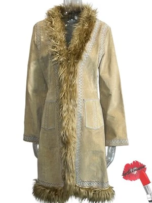 Casaco vintage Penny Lane grande couro marrom pele sintética bordado Charlotte Russe Y2K - Imagem 1 de 4