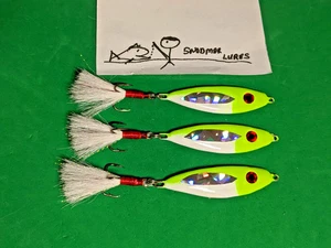 3- 1.5 oz SHAD Fishing Casting Jigging Slab Lead Spoon Lures white / chartreuse - Picture 1 of 6
