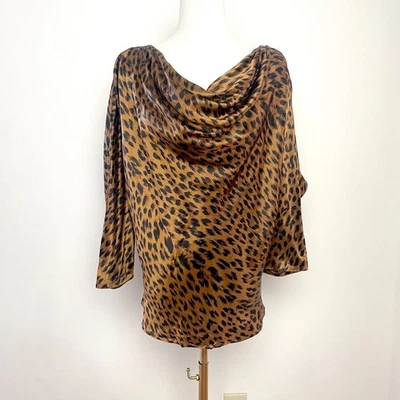 Blusa secretaria de seda vintage años 70 80 estampado animal leopardo dinero antiguo mafia esposa L Foto 1 de 4