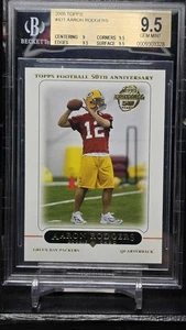 Tarjeta de novato Topps Aaron Rodgers 2005 #431 50 aniversario radiocontrol BGS 9,5 gema como nueva - Imagen 1 de 2