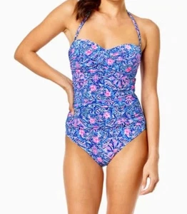 NWOT Lilly Pulitzer Flamenco One Piece Swimsuit Blue Peri Takin It Easy SIZE 8 - Picture 1 of 8