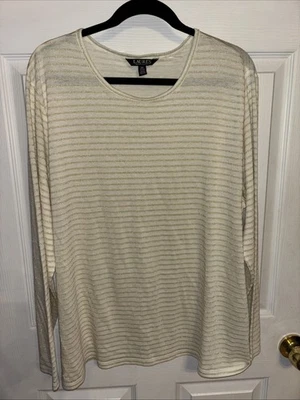 LRL Ralph Lauren 3X Ivory & Gold Metallic Striped Jersey Top Nautical Tee - Image 1 of 4