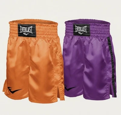 Paquete de 2 pantalones cortos de boxeo Everlast satinados para hombre: baúles de kickboxing MMA naranja y púrpura Foto 1 de 4