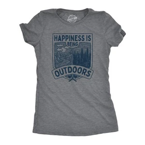 Womens Hapiness Is Being Outdoors T Shirt Funny Cool Nature Hiking Camping - Picture 1 of 7