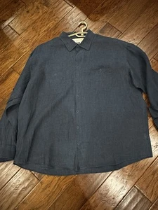 Linen Shirt Men’s 3XL Joseph Abboud Dark Blue Button Tab Long Sleeve Breathable - Picture 1 of 7