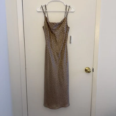 Nuevo con etiquetas Vestido Calvin Klein Capucha Cuello Marrón Lunares Vintage 100% Seda Talla 2 Foto 1 de 4