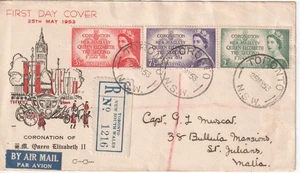 Australia fdc first day cover Coronation Elizabeth 1953 registered to Malta - Picture 1 of 1