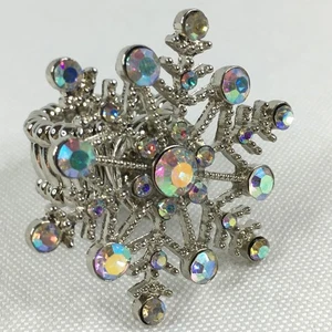 Anillo elástico copo de nieve aurora boreal estrás Navidad declaración brillante - Imagen 1 de 15