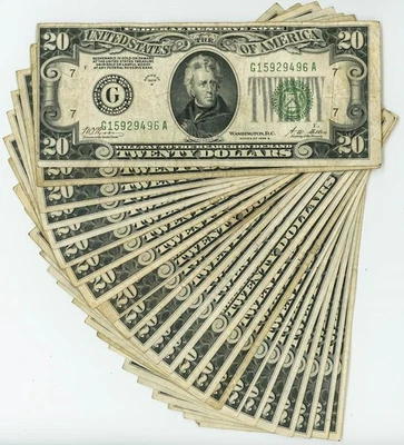 FR #2052G $20 1928B (23) Federal Reserve Notes Chicago Gold Clause Dk Gn DC-6214 - Image 1 of 3