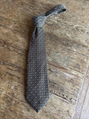 Corbata de seda CANALI Italia negra marrón dorada geométrica espectacular Foto 1 de 4