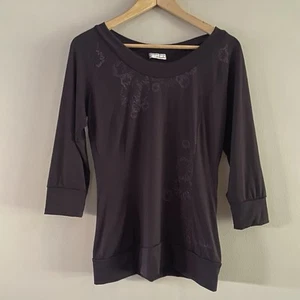 Icebreaker Nature Women’s Plum Merino Wool 3/4 Sleeve Floral Print Top Sz. SMALL - Picture 1 of 16