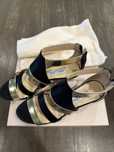 Jimmy Choo Articolo Heel Blk/Gold Platform Size 38.5 Original Box and Dust Bag - Picture 1 of 15