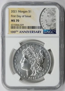 2021 Morgan Dollar Centennial Silver $1 MS 70 NGC First Day of Issue - Picture 1 of 4