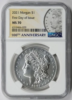 2021 Morgan Dollar Centennial Silver $1 MS 70 NGC First Day of Issue - Image 1 of 4