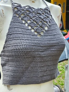 Top halter de crochet para mujer gris peltre color S - Imagen 1 de 4