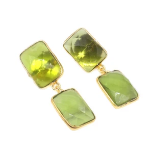 Green Peridot Simulated Gemstone Gold Plated Jewelry Stud Earring 1.5 t556 - Picture 1 of 5