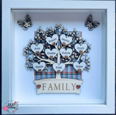 Personalised 3D Box Frame Family Tree Gift Unique Keepsake Home Art Decor - Image 1 of 2