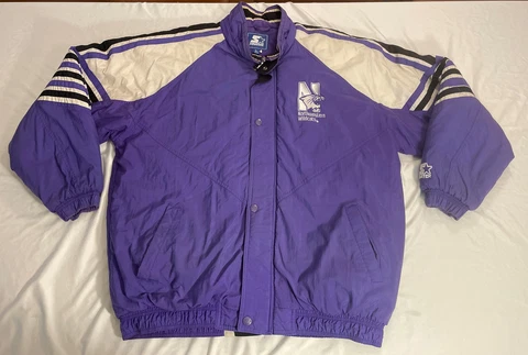 Vintage 1990s NCAA Northwestern University Wildcats Logo Starter Jacket XL Cover