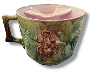 Antique 1880's Majolica Mustache Cup Dogwood or Wild Rose - Picture 1 of 23
