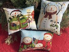 3 Primitive Folk Art SNOWMAN Ornies Pillow Stuffed Tucks Christmas Bowl Fillers