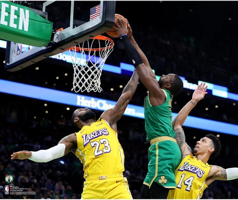 Jaylen Brown Boston Celtics Unsigned Dunk Over LeBron James Photograph Cover