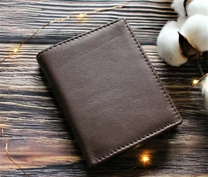 High Quality 100% Handmade Trifold Soft Brown Real Leather Card Coin Note Wallet - Picture 1 of 8