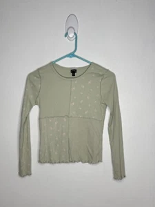 Art Class Ribbed Top Girls Size Large 10-12 Sage Long Sleeve Floral Patchwork - Picture 1 of 5