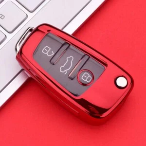 Red Flip Car Key Fob Case Cover Shell For Audi A1 A3 Q3 Q7 TT S3 - Picture 1 of 5