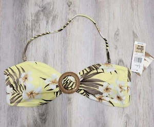 Leilani Yellow Brown Floral Halter Bikini top Swimwear Removable Pads Sz 12 New - Picture 1 of 7