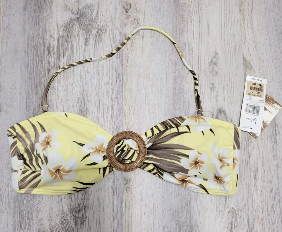 Top de bikini halter floral amarillo marrón Leilani traje de baño almohadillas extraíbles talla 12 nuevo Foto 1 de 4