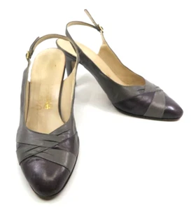 Salvatore Ferragamo Shoes 8 B Grey Burgundy overlapping Sling Back Heel - Picture 1 of 6