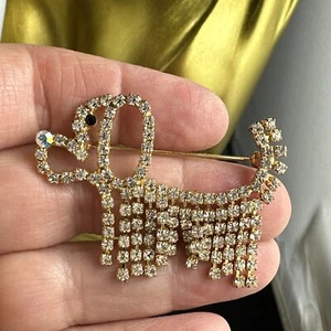 Cute Gold Toned Pave Crystal Dangle Dog Brooch - Picture 1 of 11