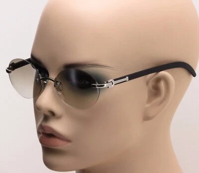 Retro Wood Buffs Vintage Style 90s Gangster Rimless Clear Lens Oval Eye Glasses - Image 1 of 4