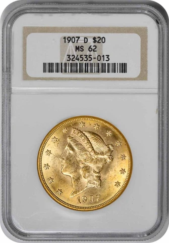 1907-D $20 Gold Liberty Head MS62 NGC Cover