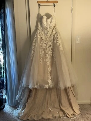 David’s Bridal Sheer Lace And Tulle Ballgown Wedding Dress. Style 9WG3861 - Image 1 of 4