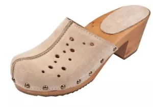 Wooden clogs Beige color Suede OS2-PF US Shoe Size (Women's) - Picture 1 of 4