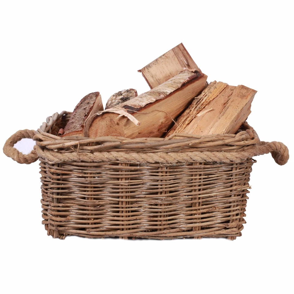 Rustic Fireside Chunky Wicker Log Basket Potato Basket With Rope Handles - Image 1 of 1