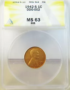 1942 S Lincoln cent ANACS MS63RB *DDO-002* BR - Picture 1 of 3