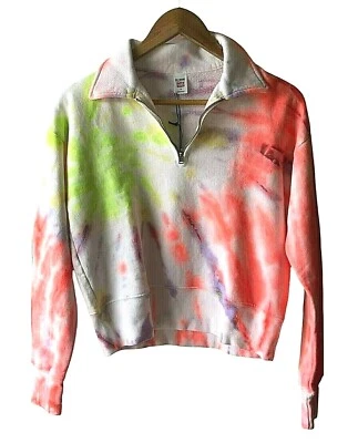 Re/Done + Hanes Size S 70s 80's Tie-Dyed Cotton Sweatshirt Neon $265 -New - Image 1 of 4